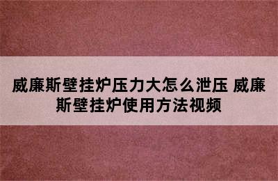 威廉斯壁挂炉压力大怎么泄压 威廉斯壁挂炉使用方法视频